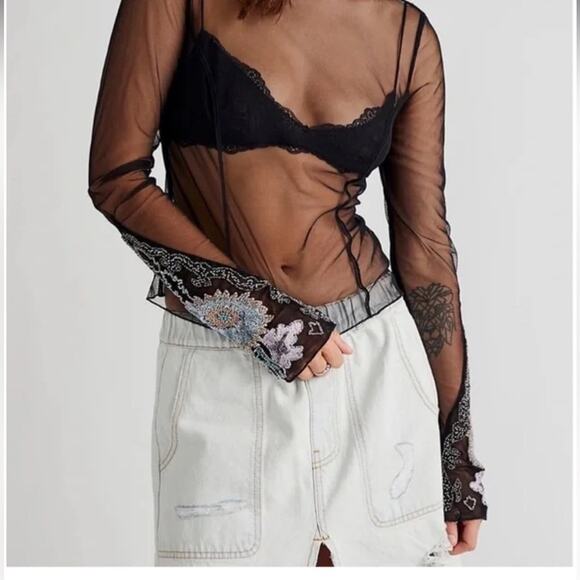 NWT Free people Bali posie mesh embellished sleeve size XS - Picture 2 of 8